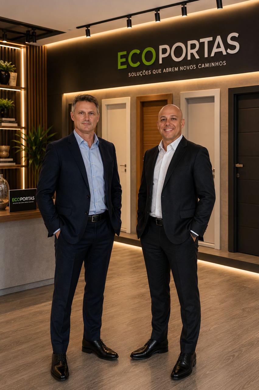 Sócios da Ecoportas no showroom da empresa